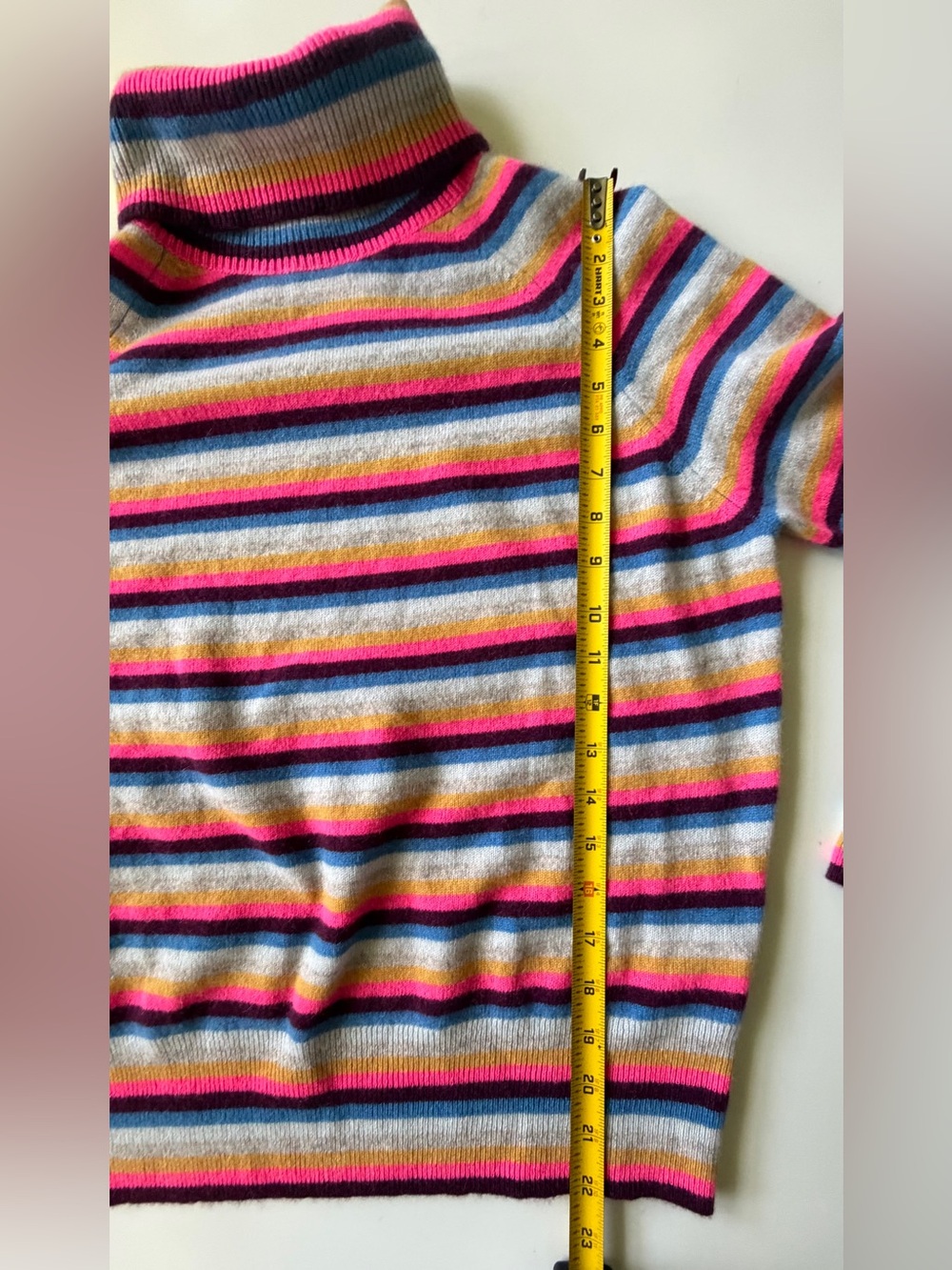 White + Warren CASHMERE COLORFUL STRIPED TURTLENECK M - Picture 5 of 8